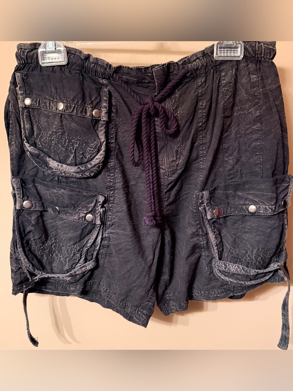 Free People Black Cargo Drawstring Shorts - Picture 2 of 3